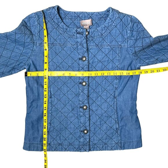 Chico's Quilted Denim-Look Jacket Size 0 (Small) Button Front Blue Lightweight - Picture 11 of 13
